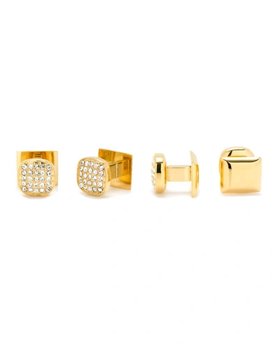 Shop Cufflinks Inc. White Preciosa Pave Cuff Links & Stud Set In Gold