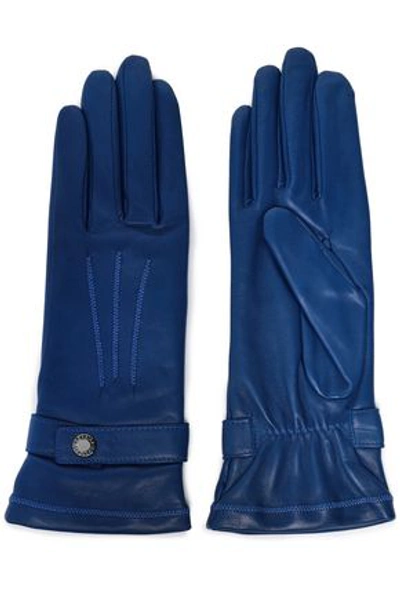 Shop Agnelle Woman Celine Snap-detailed Leather Gloves Royal Blue