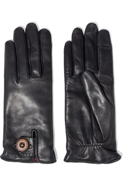 Shop Agnelle Woman Alexandra Button-detailed Leather Gloves Black