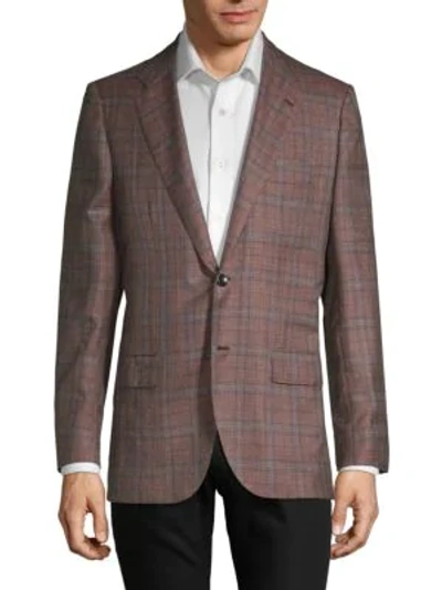 Shop Kiton Standard-fit Plaid Sport Jacket In Brick