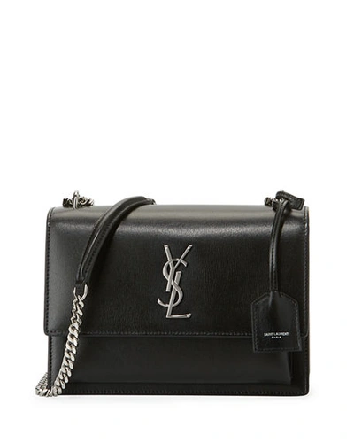 Shop Saint Laurent Sunset Medium Ysl Crossbody Bag In Smooth Leather In Black