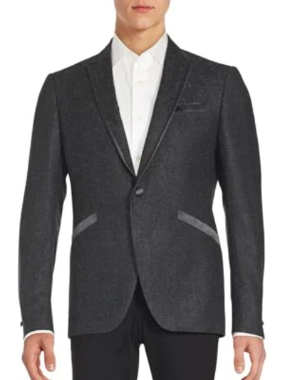 Shop John Varvatos Textured One-button Virgin Wool Blazer In Grey