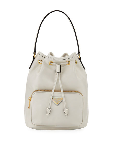Prada Saffiano & City Leather Bucket Bag In White | ModeSens
