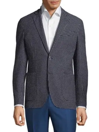 Shop Etro Checkered Slim-fit Jacket In Navy