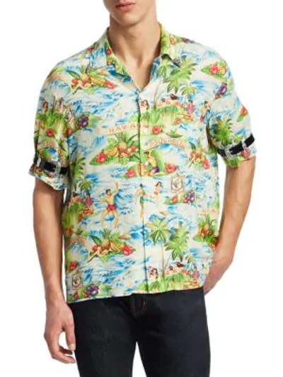 Shop Dsquared2 Hawaiian Print Shirt In Green Multi