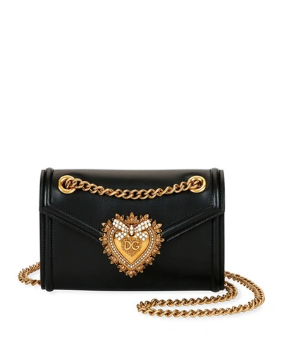 Shop Dolce & Gabbana Devotion Mini Leather Crossbody Bag In Black