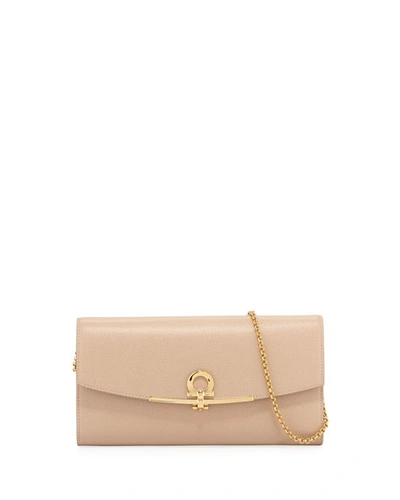 Ferragamo Envelope Flap Logo Detail Clutch In Beige