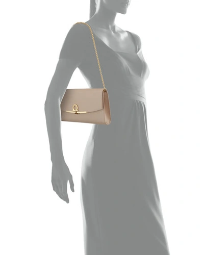 Ferragamo Envelope Flap Logo Detail Clutch In Beige