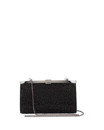 Shop Christian Louboutin Palmette Small Crystal Suede Clutch Bag In Black