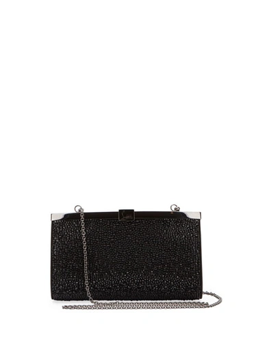 Shop Christian Louboutin Palmette Small Crystal Suede Clutch Bag In Black