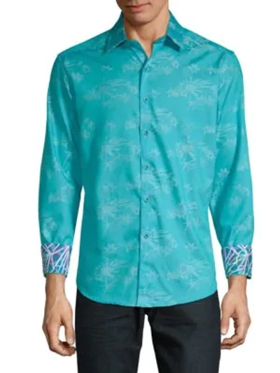 Shop Robert Graham Eppes Printed Cotton Button-down Shirt In Teal