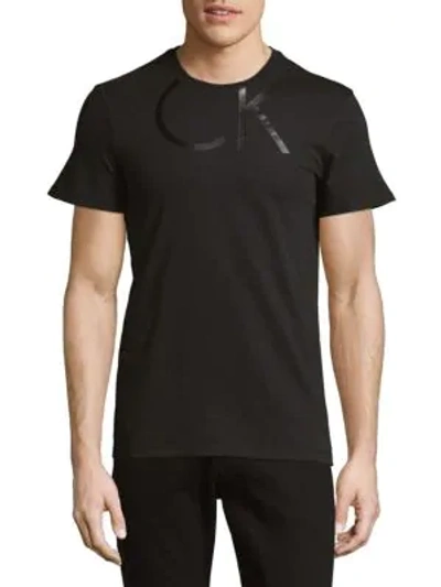 Shop Calvin Klein Logo-neck Cotton Tee In Black
