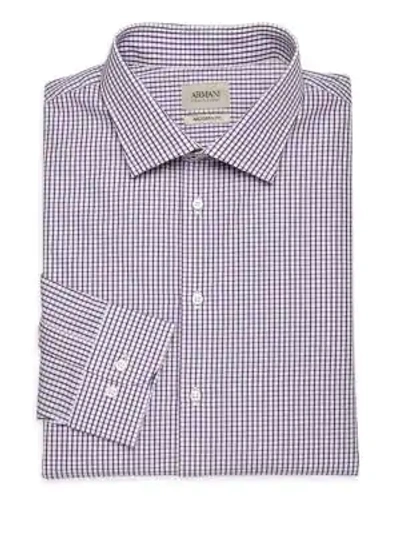 Shop Giorgio Armani Plaid Cotton Dress Shirt In Purple