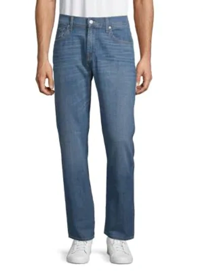 Shop 7 For All Mankind Stretch Cotton Straight-leg Jeans In Blue