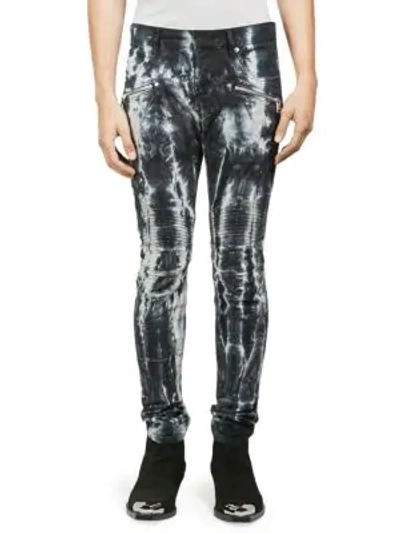 Shop Balmain Tie-dye Ribbed Skinny Jeans In Black