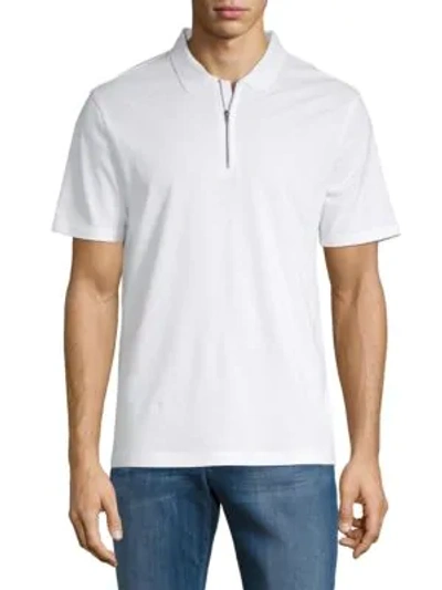 Shop Vince Zip Short-sleeve Cotton Polo In Optic White