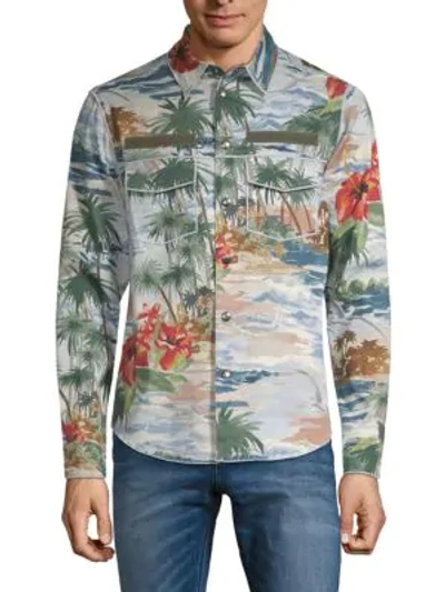 Shop Valentino Tropical-print Long-sleeve Shirt In Multi