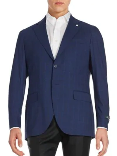 Shop Lubiam Wool Windowpane Blazer In High Blue