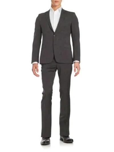 Shop Versace Regular-fit Wool-blend Suit In Grey Black