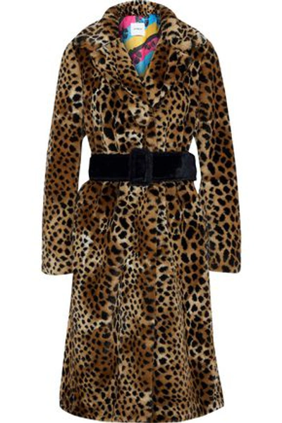 Shop Ainea Woman Belted Leopard-print Faux Fur Coat Animal Print