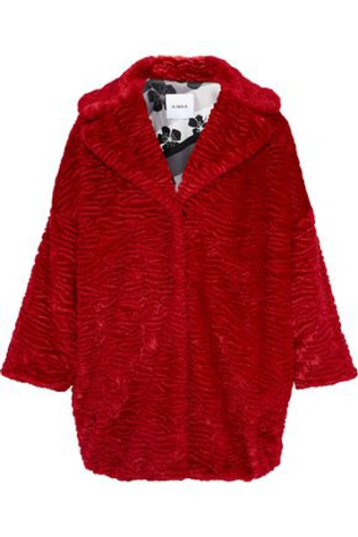 Shop Ainea Woman Oversized Faux Fur Coat Red