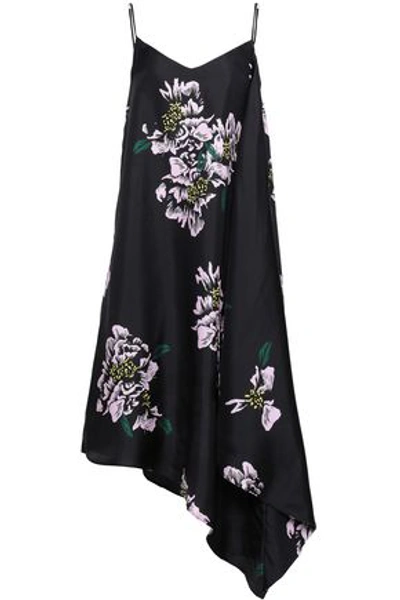 Shop Paper London Woman Bento Asymmetric Floral-print Silk-twill Midi Dress Black