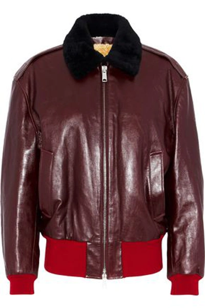 Shop Calvin Klein 205w39nyc Woman Shearling-lined Leather Bomber Jacket Multicolor