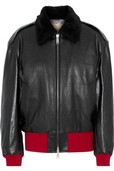Shop Calvin Klein 205w39nyc Woman Shearling-lined Leather Bomber Jacket Black