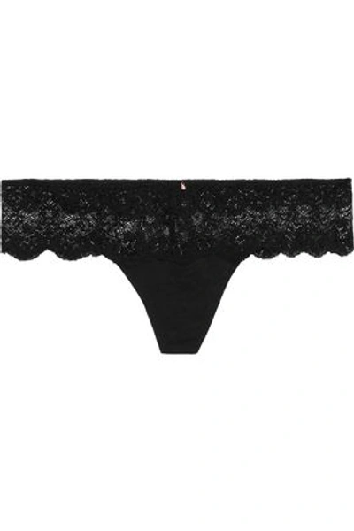 Shop Eberjey Woman Ariza Lace And Stretch-modal Low-rise Thong Black