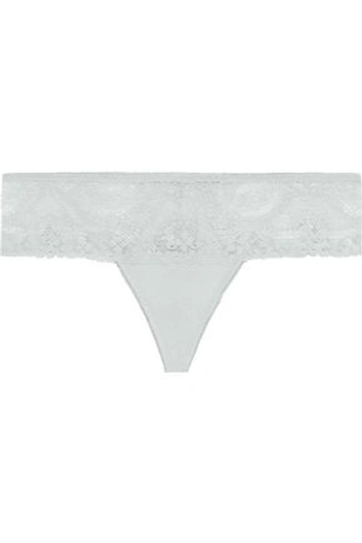 Shop Eberjey Woman Elvia Lace And Modal-blend Jersey Low-rise Thong Sky Blue