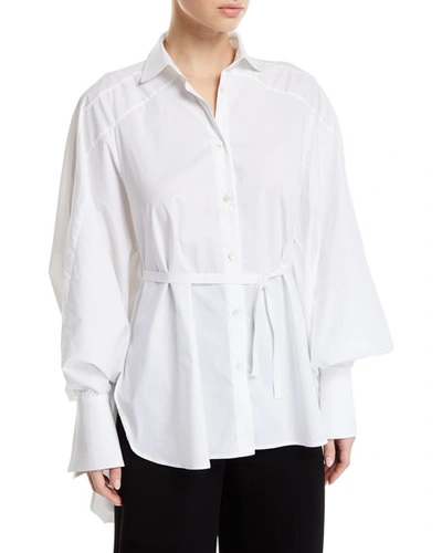 Shop Palmer Harding Streep Draped-back Cotton Button-front Shirt In White