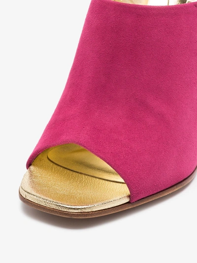 Shop Poiret Pink 100 Suede And Metal Cutout Heel Mules