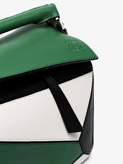 Shop Loewe Green, White And Black Puzzle Leather Shoulder Bag