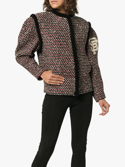 Shop Gucci Embroidered Tweed Jacket In Black