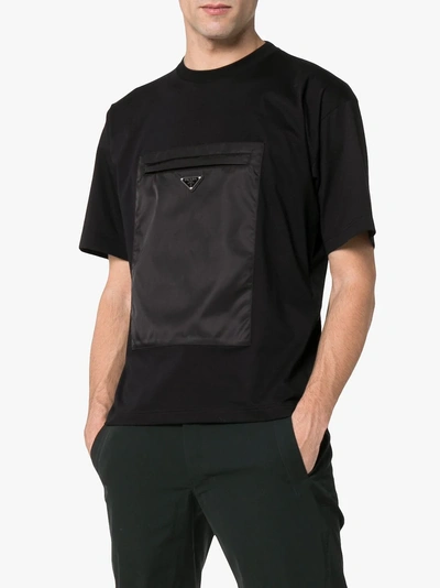 Prada Zipped Gabardine Pocket T-shirt In Black | ModeSens