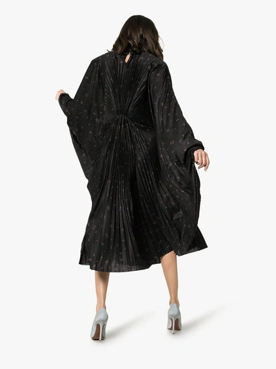 Shop Vetements Pleated Floral Batwing Sleeve Dress In Black