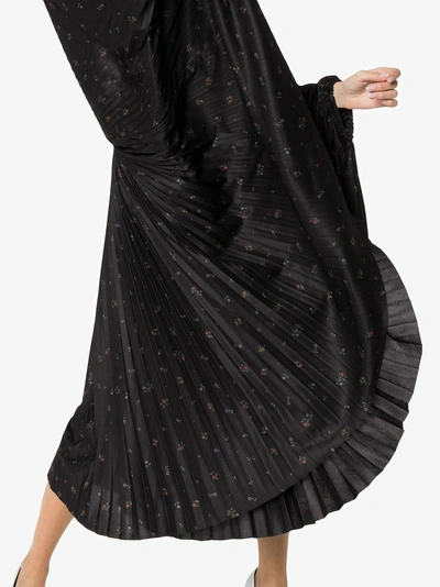 Shop Vetements Pleated Floral Batwing Sleeve Dress In Black