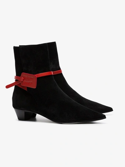 Shop Off-white Black Zip Tie 35 Suede Ankle Boots In 1000 Black