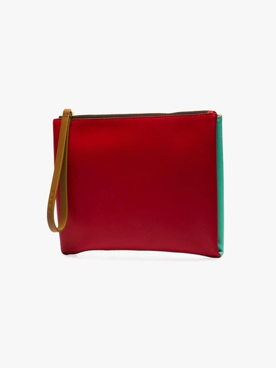 Shop Marni Green And Red Two Tone Leather Zip Pouch In Green/red