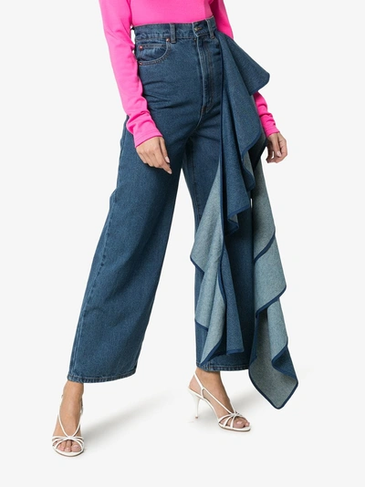 Shop Solace London Tay High-waisted Wide Leg Ruffle Detail Jeans In Denim