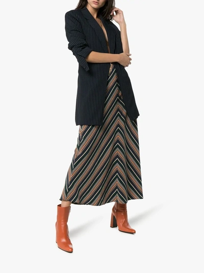 Shop Beaufille Serra Chevron Stripe Skirt In Green And Orange