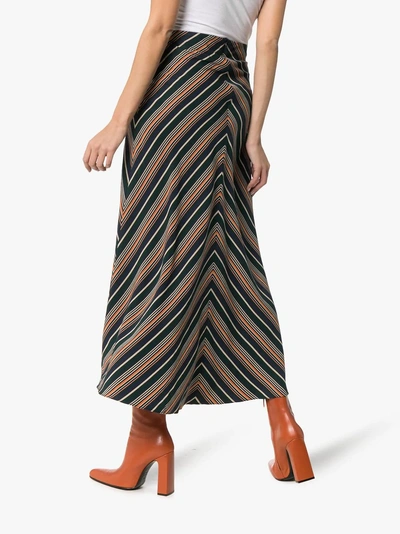 Shop Beaufille Serra Chevron Stripe Skirt In Green And Orange