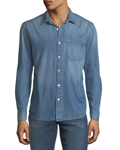 Frame Men's Single-pocket Denim Sport Shirt In Medium Wash | ModeSens