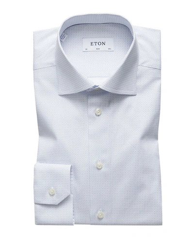 Shop Eton Men's Slim-fit Micro-pattern Dress Shirt In Blue