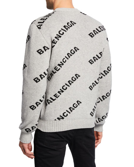Balenciaga Grey & Black All Over Logo Crewneck Sweater In 1262 Gryblk |  ModeSens