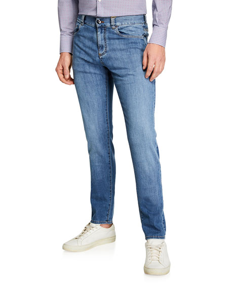 Canali Men's Light Washed Denim Jeans In Blue | ModeSens