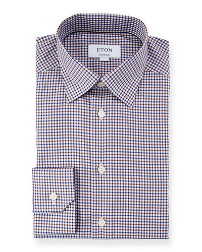 Shop Eton Men's Contemporary-fit Textured Twill Dress Shirt In Brown