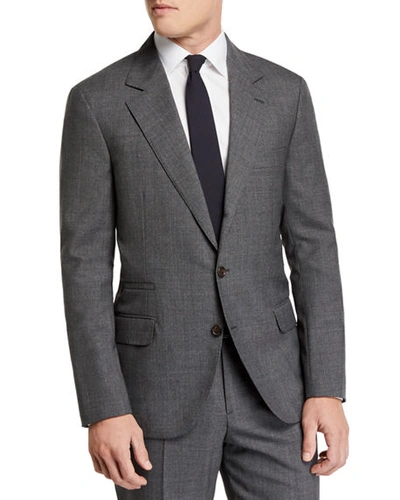 Shop Brunello Cucinelli Men's Basic Rustic Wool Suit In Medium Gray
