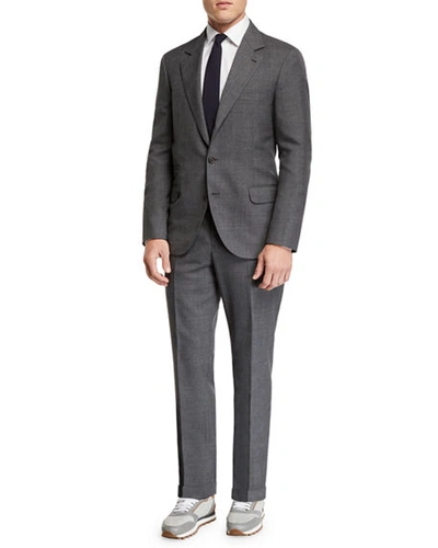 Shop Brunello Cucinelli Men's Basic Rustic Wool Suit In Medium Gray