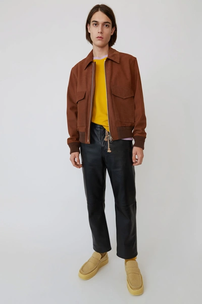 Shop Acne Studios Short Leather Jacket Cognac Brown
